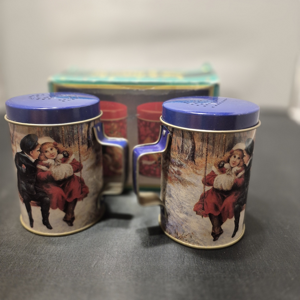 Vintage Style Salt and Pepper Shakers with Winter Scene